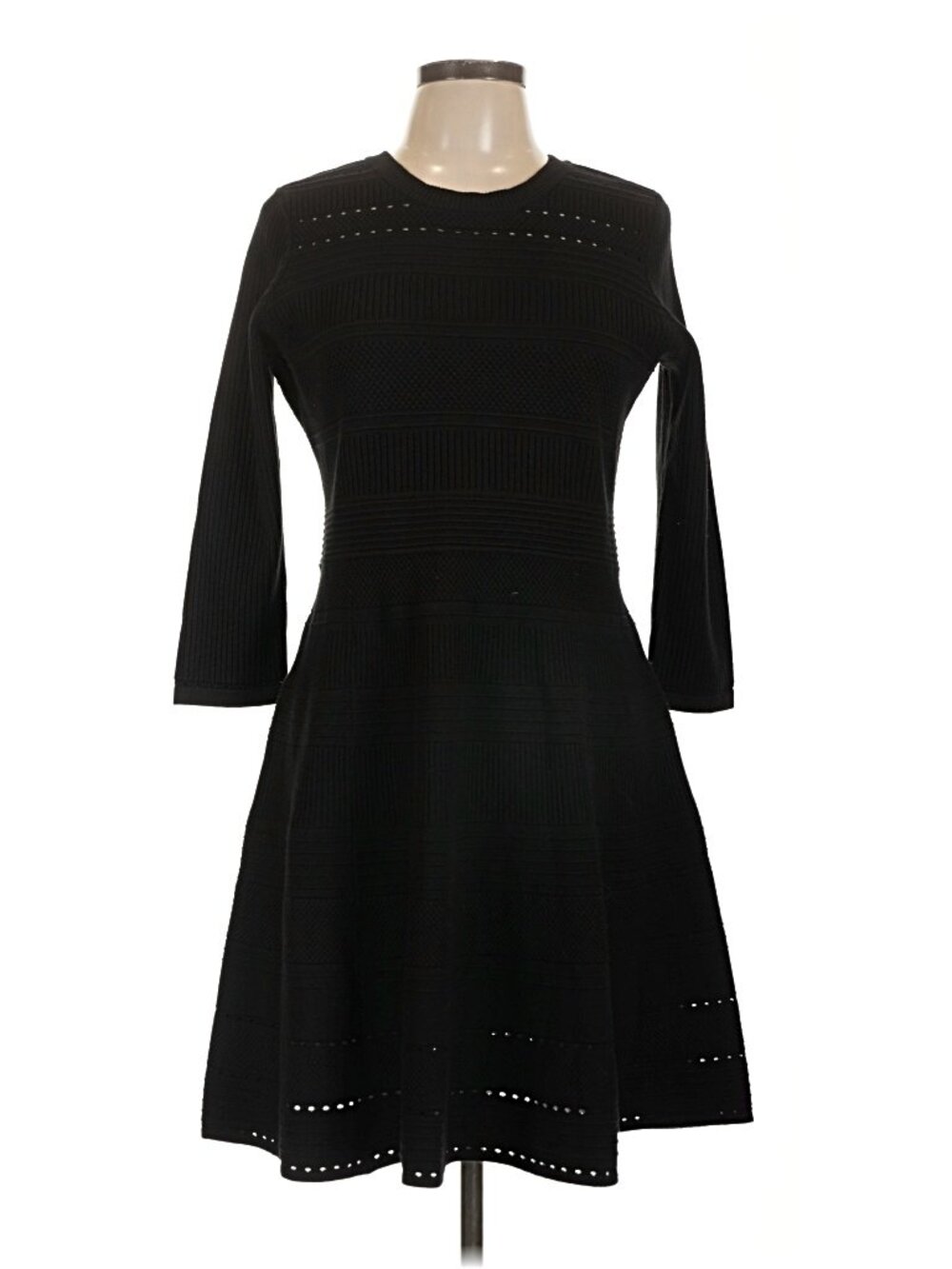 Eliza J Black Knit Long Sleeve Fit & Flare Sweater Dress Size Large L - Picture 3 of 8